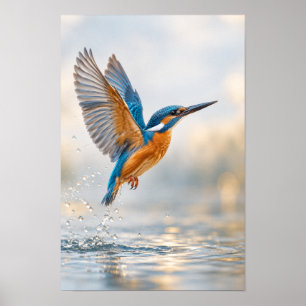 Poster Martin-pêcheur commun en vol au-dessus de l'eau Fa
