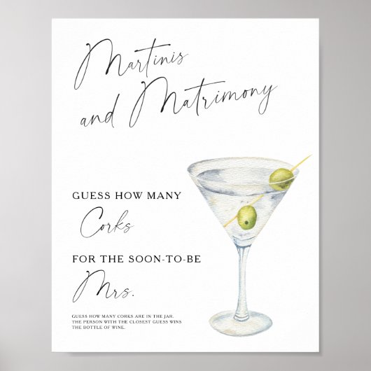 Poster Martini aquarelle Baby shower Combien de bouchons (Devant)