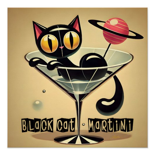 Poster Martini Black Cat Futuriste Atomique Espace (Devant)