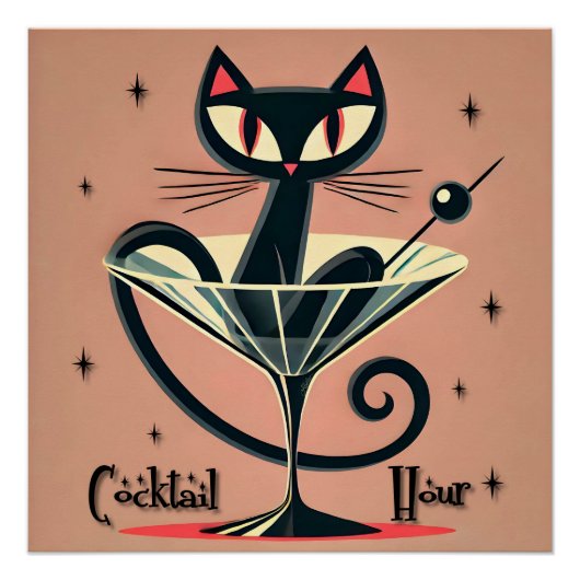 Poster Martini Black Cat Futuriste Atomique Espace (Devant)