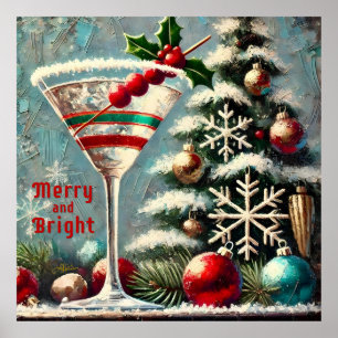 Poster Martini de Noël Retro les années 50 Cranberry