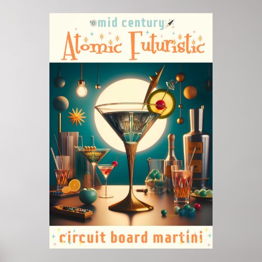 Poster Martini futuriste à circuit imprimé atomique (Devant)
