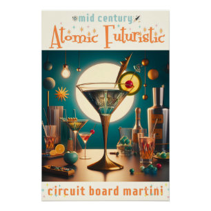 Poster Martini futuriste à circuit imprimé atomique
