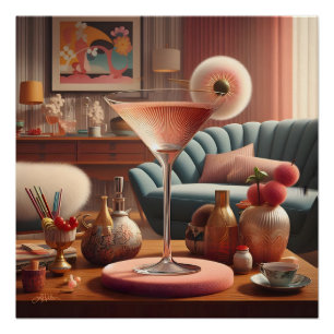 Poster Martini Futuriste Atomique à la Fleur de Cerisier
