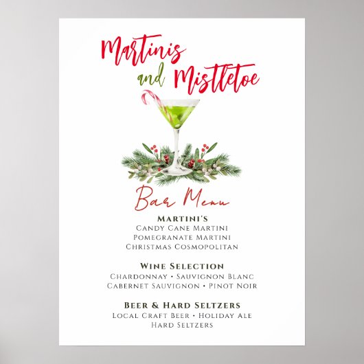 Poster Martinis and Mistletoe Holiday Party Bar Menu (Devant)