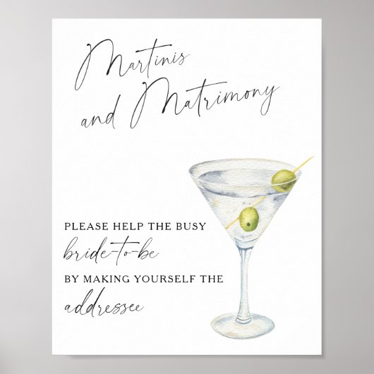 Poster Martinis & Matrimony Aide la mariée occupée à s'or (Devant)