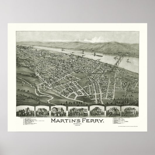 Poster Martin's Ferry, OH Carte panoramique - 1899 (Devant)