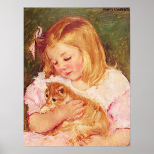 Poster Mary Cassatt - Sara Tenant Un Portrait De Chat Imp