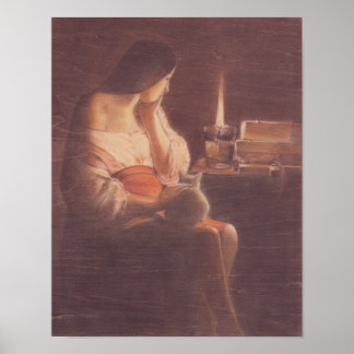 Poster Mary Magdalene and the cat Georges de La Tour