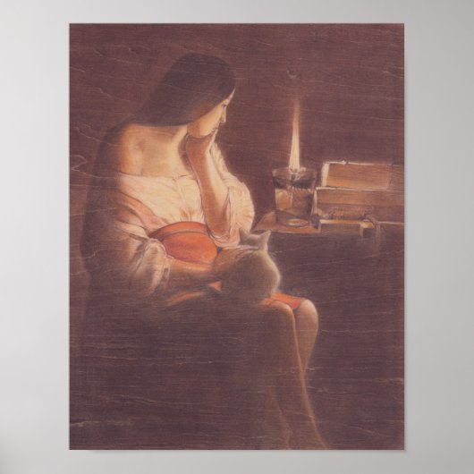 Poster Mary Magdalene and the cat Georges de La Tour (Devant)