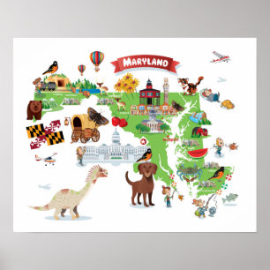 Poster Maryland Cartoon Map