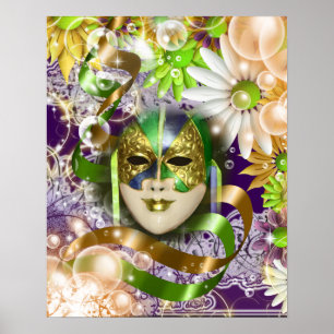 Poster Mascarade masque venétien vert violet