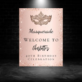 Poster Mascarade rose or parties scintillant masque bienv