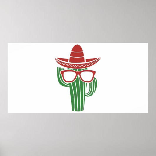 Poster mascotte cool cactus avec sombrero casquette et lu (Devant)