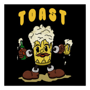 Poster Mascotte de toast à la bière