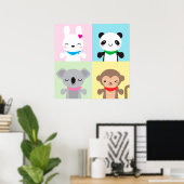 Poster Mascottes d'animaux Super Cute Kawaii (Bureau à domicile)