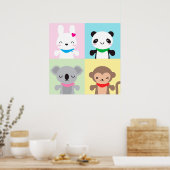 Poster Mascottes d'animaux Super Cute Kawaii (Cuisine)