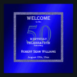 Poster Masculine Blue & Glitter Frame 50th Birthday<br><div class="desc">Stylish and elegant blue birthday party welcome poster for men's 50th birthday celebration. Your event details are encased in a pretty blue glitter frame printed on a blue background image. All text is fully customizable to meet your requirements, if you would like help to customize your product or would like...</div>