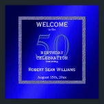 Poster Masculine Blue & Glitter Frame 50th Birthday<br><div class="desc">Stylish and elegant blue birthday party welcome poster for men's 50th birthday celebration. Your event details are encased in a pretty blue glitter frame printed on a blue background image. All text is fully customizable to meet your requirements, if you would like help to customize your product or would like...</div>