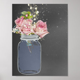 Poster Mason Jar Chalkboard, Roses roses, Personnalisé