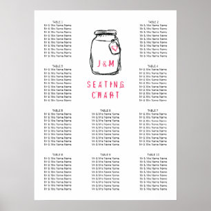 Poster Mason Jar & Pink Heart Mariage Seating Chart 10