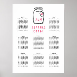 Poster Mason Jar & Pink Heart Mariage Sein Chart