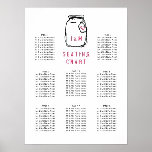 Poster Mason Jar & Pink Heart Mariage Sein Chart (Devant)