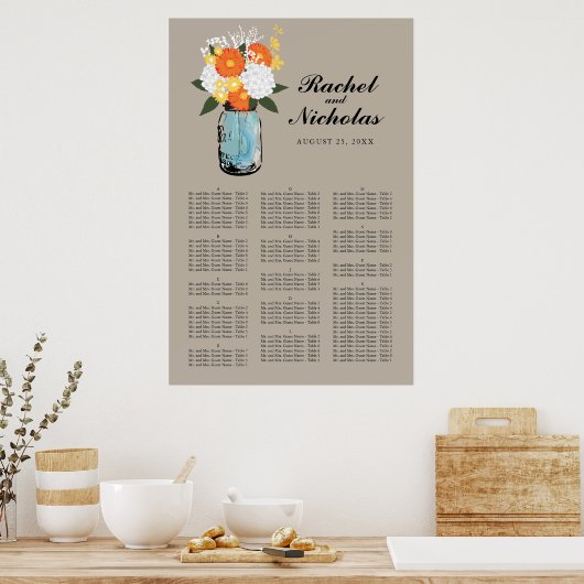 Poster Mason Jar White Daisies 24 x 36 Seating Chart (Cuisine)