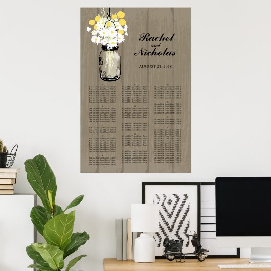 Poster Mason Jar White Daisies 24 x 36 Seating Chart (Bureau à domicile)