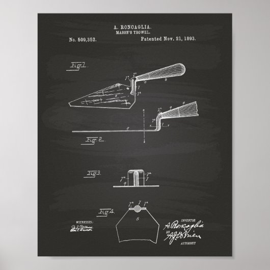 Poster Mason's Trowel 1893 Patent Art Chalkboard (Devant)