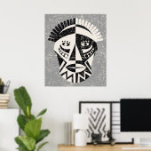 Poster Masque africain noir gris imprimé personnalisé pos (Bureau à domicile)