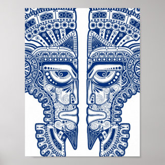 Poster Masque bleu Maya Twins Illusion sur blanc