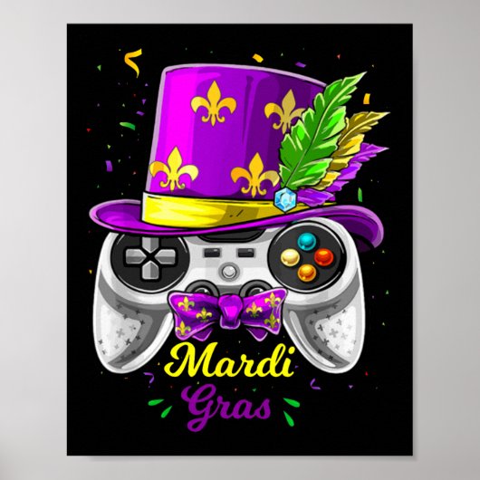 Poster Masque de bouffon de manette de jeu vidéo Mardi Gr (Devant)