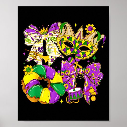 Poster Masque de bouffon Mardi Gras chic avec arc King Ca (Devant)