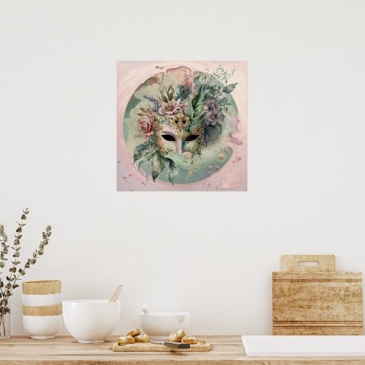 Poster Masque de carnaval vénitien rose Abstrait (Cuisine)