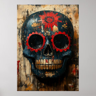 Poster Masque de crâne du Jour des Morts – Culture mexica