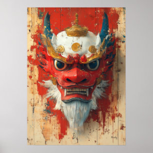 Poster Masque de dragon gardien – Rituel tibétain et chin