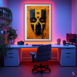Poster Masque de Guerrier Ancien – Tribal Mésoaméricain