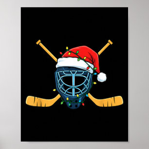 Poster Masque de hockey avec chapeau de Père Noël lumière
