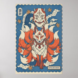 Poster Masque de Kitsune Art Esprit de Renard Cornu avec