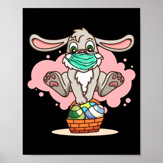 Poster Masque de lapin avec panier d'œufs de Pâques pour (Devant)