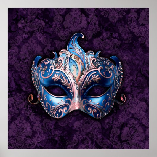 Poster Masque de masquerade bleu élégant (Devant)