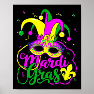 Poster Masque de perles de Carnaval Mardi Gras Plumes Cha