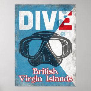 Poster Masque de plongée Vintage des îles Vierges britann