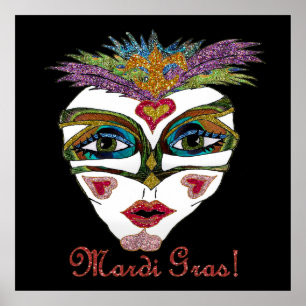 Poster Masque de plumes de Parties scintillant Mardi Gras