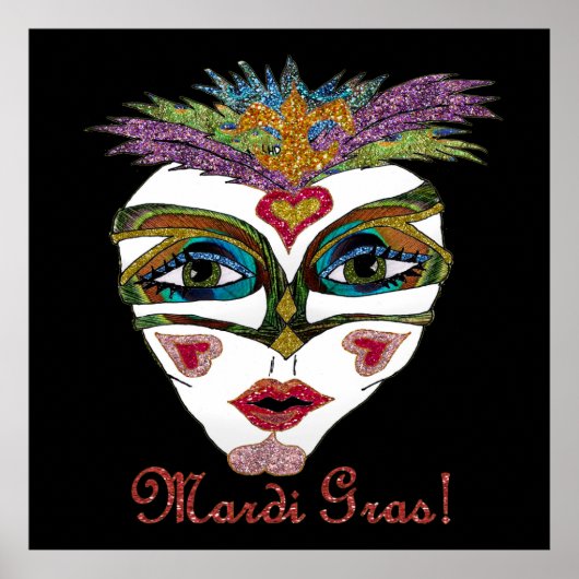 Poster Masque de plumes de Parties scintillant Mardi Gras (Devant)