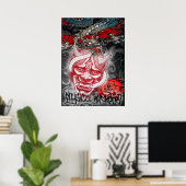 Poster Masque japonais et dragon (Bureau à domicile)
