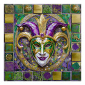 Poster Masque Mardi Gras Jester Vert Or (Devant)