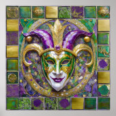 Poster Masque Mardi Gras Jester Vert Or (Devant)