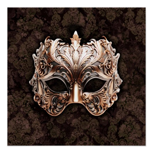 Poster Masque orné d'or et d'argent à feuillage élaboré (Devant)